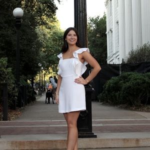 BCBGeneration Size 4 White Ruffle Sleeveless Mini Dress Square Neck Graduation